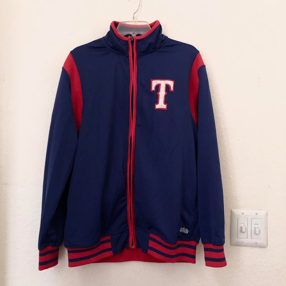 Women Navy blue red Texas Rangers Stitches zip up bomber varsity baseball jacket